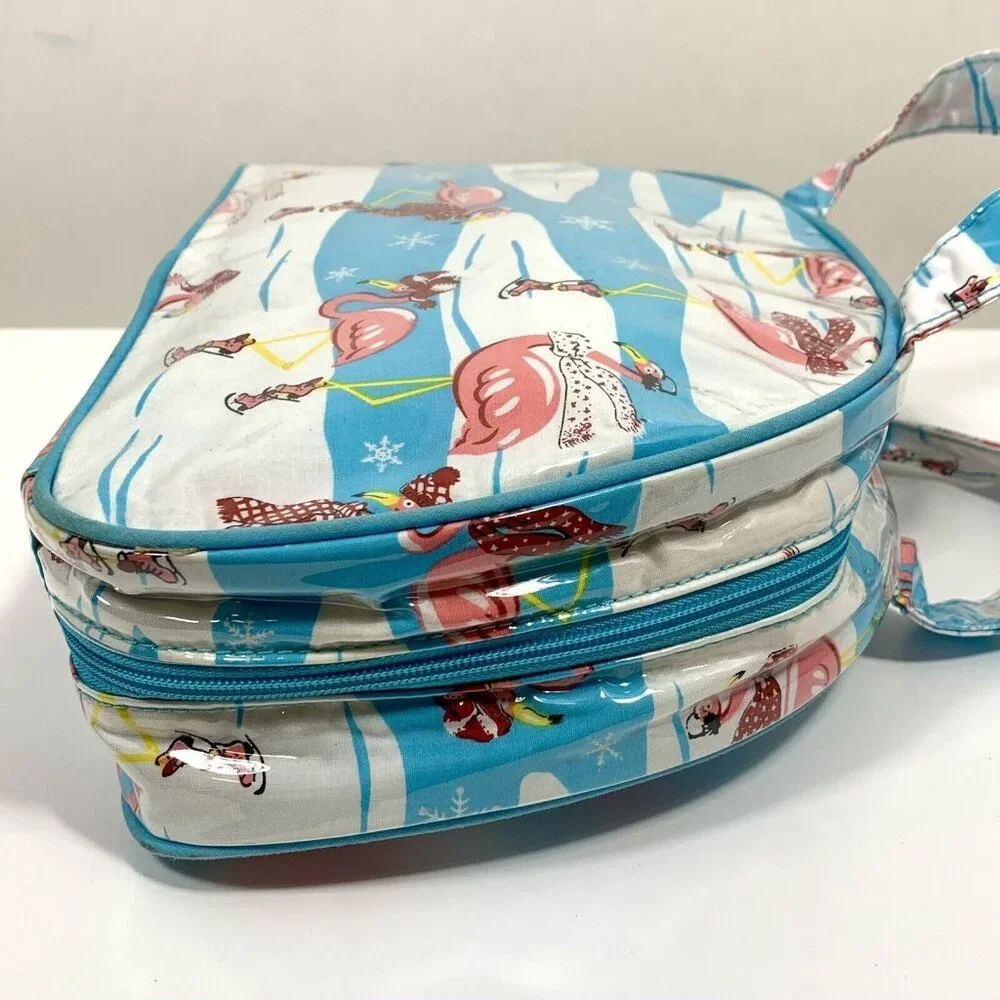 NICK & NORA Naughty & Nice Christmas Flamingo Vinyl Cosmetic Makeup Travel Bag